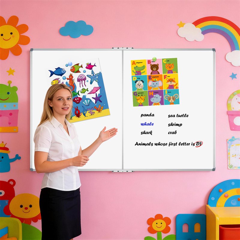Large Foldable Magnetic Whiteboard 59x39 Inches with Aluminum Frame for Office Home School