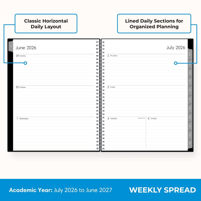 Academic Year Planner Calendar 2026-2027 Weekly & Monthly, 8.5x11, Wirebound, Laminated Tabs