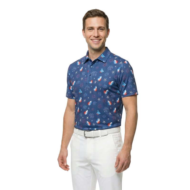Surf the Web Blue 76, 2XL - Birdie Bound Men's Fourth of July America 250 Duckie Polo Shirt