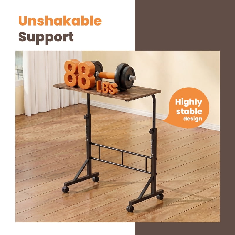 Height Adjustable Mobile Standing Desk with Wheels for Home Office