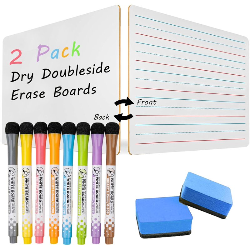 Dry Erase Lap Board Set 9x12 Inch – 2 Boards with 8 Markers & 2 Erasers for Classroom & Home Learning