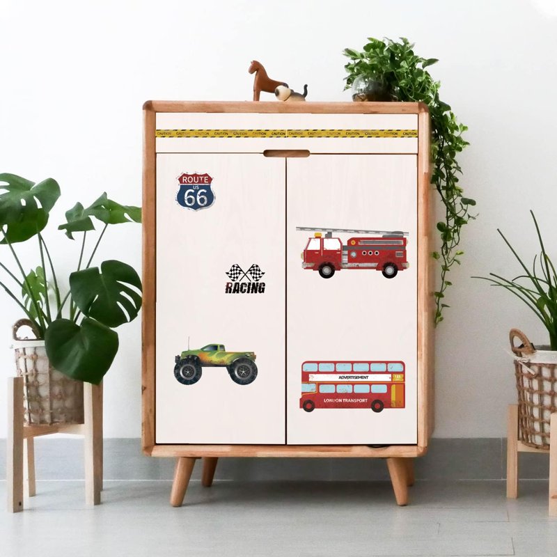 Car Theme Furniture Transfer Stickers 6x12 Inch Wall Art Decals Set of 3