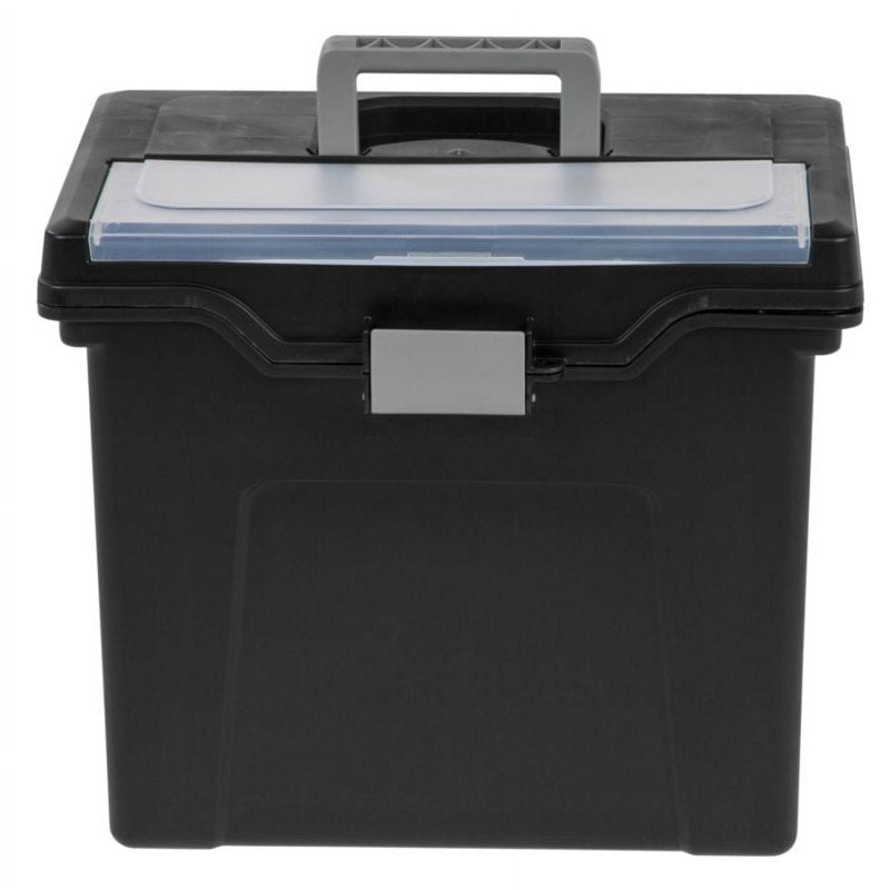 Large Mobile File Box with Locking Lid and Handle - Letter Size, Black/Silver