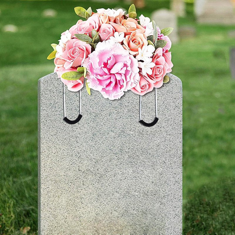 Headstone Flower Saddles with Foam - 12-inch Metal Grave Wreath Holders for Cemetery Decoration
