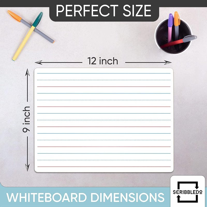 Lined Dry Erase Boards Set of 5 | 9x12 Inch Reusable Whiteboards with Markers & Erasers