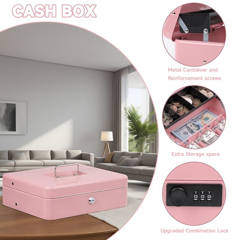 Heavy-Duty Cash Box with Lock & Money Tray - Secure Coin & Bill Storage