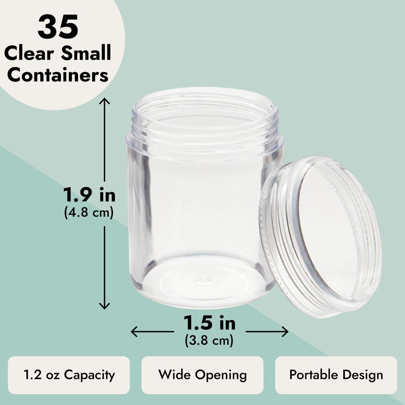 35-Pack Clear Plastic Jars with Lids - Small Storage Containers for Beads, Beauty, Slime Supplies