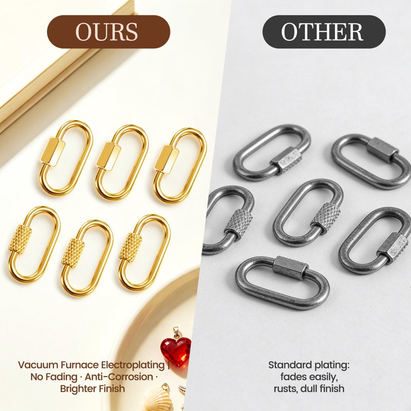 Gold Plated Stainless Steel Carabiner Clasps for Jewelry Making - 10 Pack