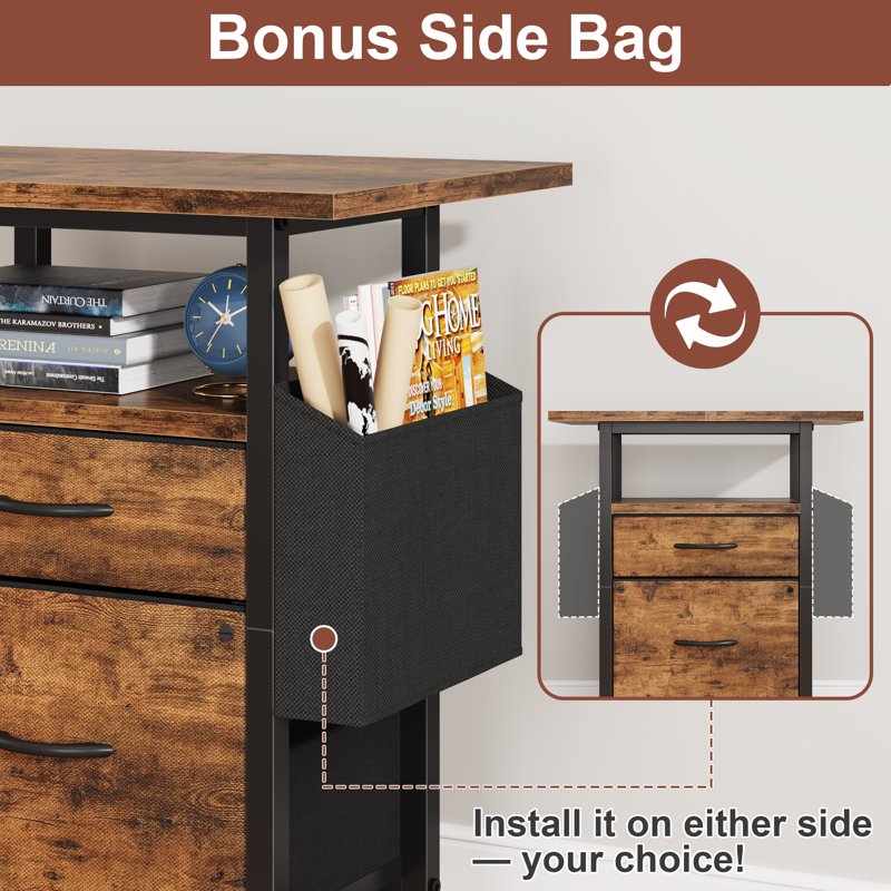 2-Drawer Rolling File Cabinet with Large 24 Inch Tabletop for Home Office