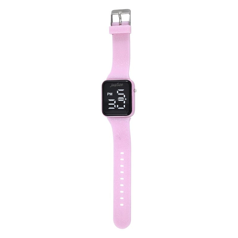 Kids Pink Glitter Silicone LED Watch with Matching Stretch Bracelets - Justice