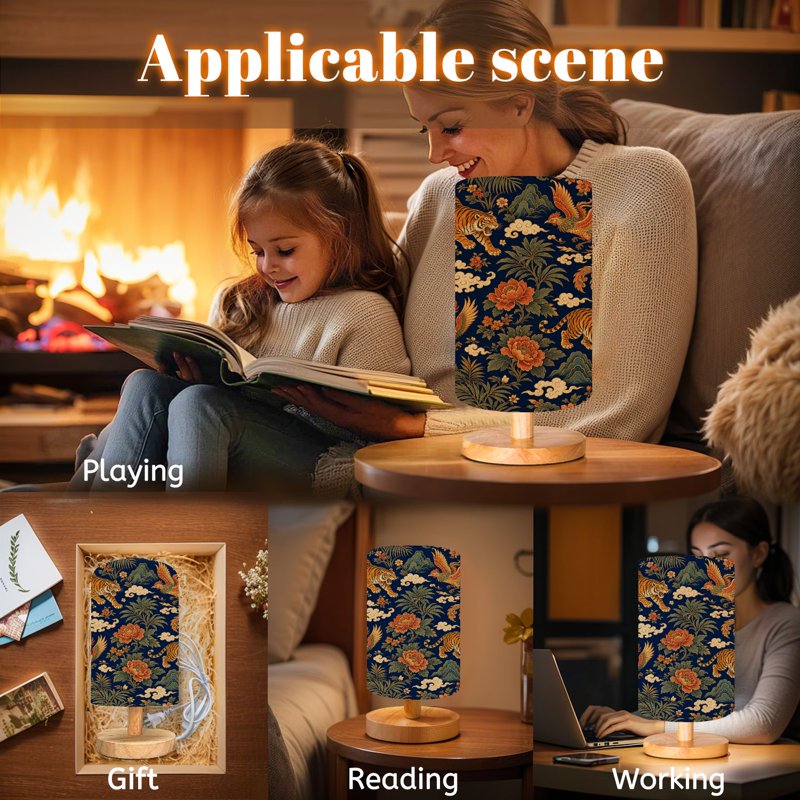 16-Color Dimmable Table Lamp with Wood Base & Fabric Shade - Nightstand Bedroom Nursery Lighting