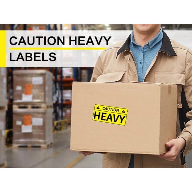 Heavy Shipping Caution Stickers 2x4 Inch Yellow Warning Labels for Pallets and Boxes - 300 Labels/Roll