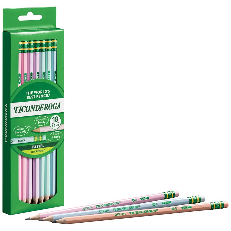 Pastel Wooden Pencils Pack of 18 - Pre-Sharpened, Smooth Writing, Latex-Free Erasers