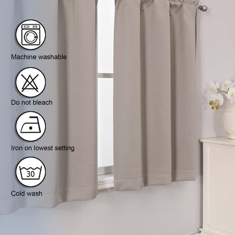 Blackout Curtain Panels with Rod Pocket for Small Windows - 2 Pack