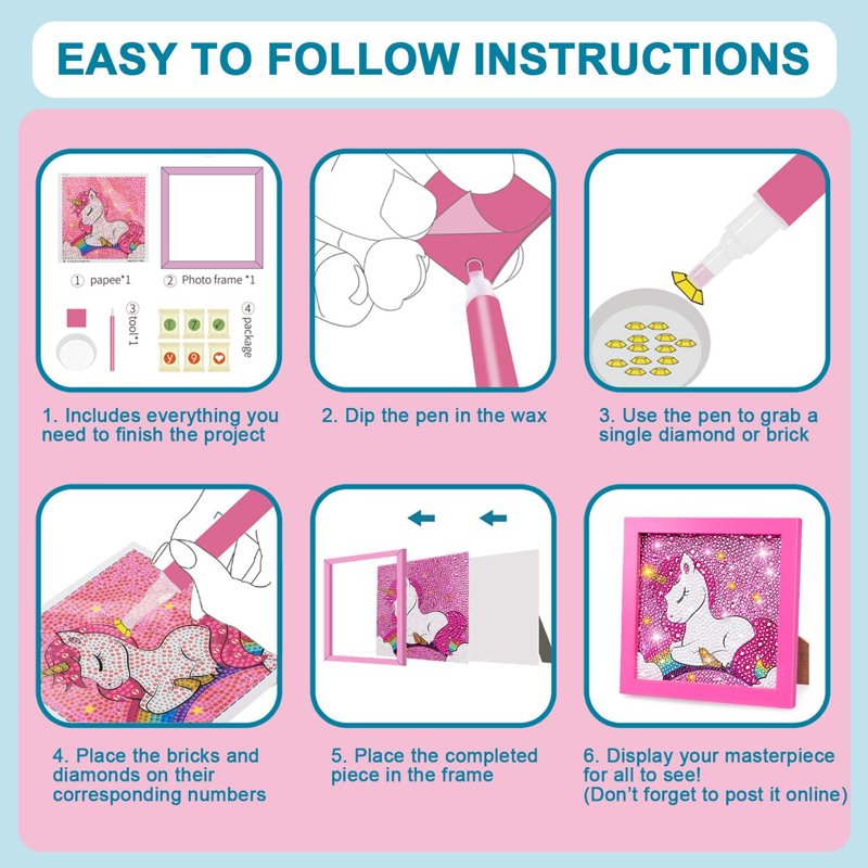 Kids Diamond Painting Kit Unicorn with Wooden Frame - Arts & Crafts Activity for Ages 6-12