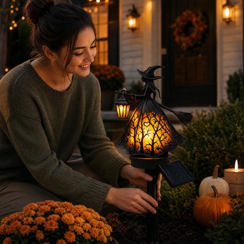 Solar Powered Halloween Witch Garden Stake Light, Waterproof Outdoor Pathway Decor