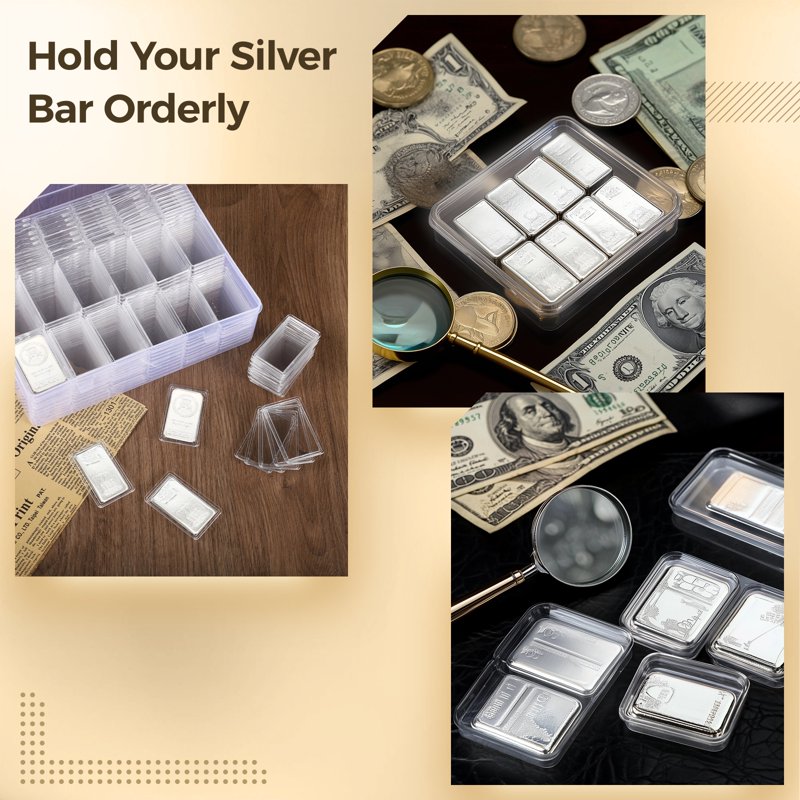 1 oz Silver Bar Storage Box with 100 Compartments - Clear Acrylic Organizer for Silver Coins and Bars