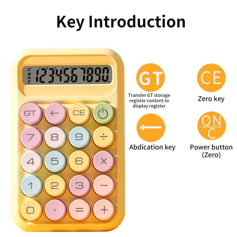 Colorful Candy Desktop Calculator - 10-Digit, 4 Function with Large Keys (Yellow)