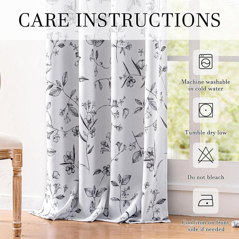 Blackout Floral Curtains 84 Inch Length Room Darkening Insulated Drapes - 2 Panels