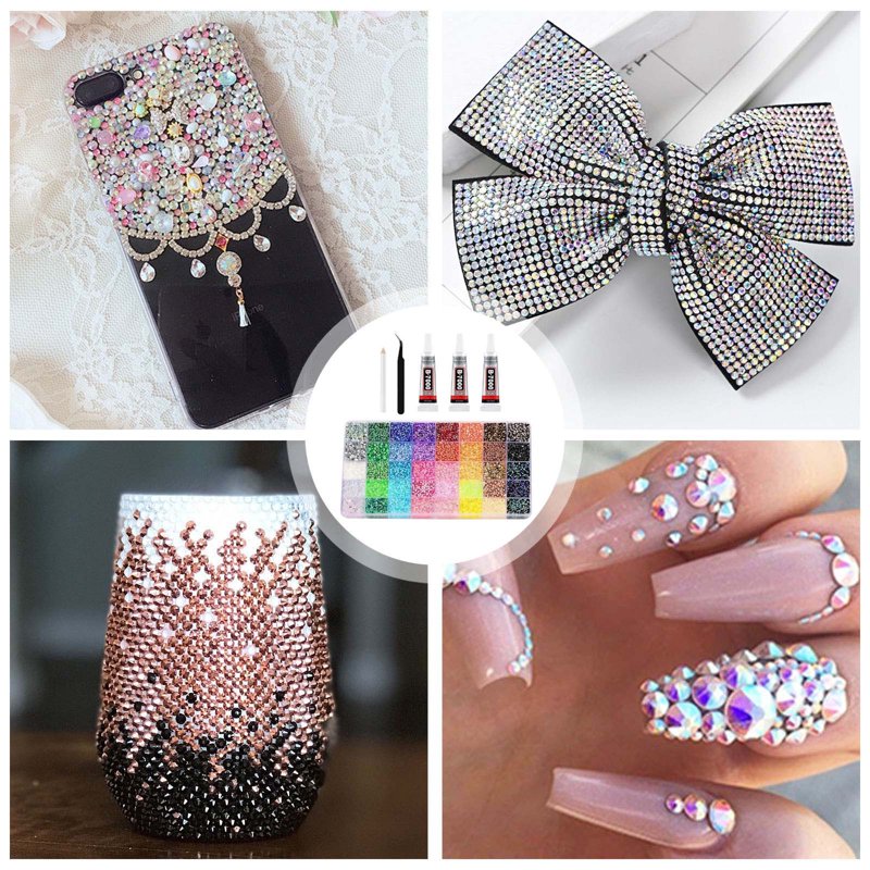 Resin Rhinestones Set for Nail Art and Crafting - Multicolor Flatback Gems with Tweezers & Pickup Pen