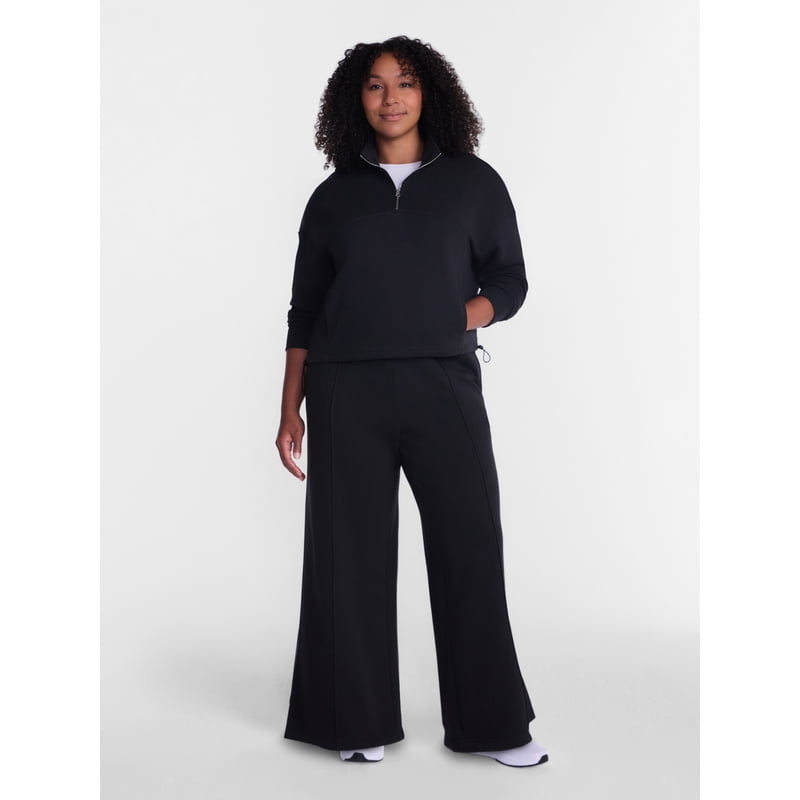 Women's Wide Leg Fleece Pants with Pintuck Details - Relaxed Fit, 30 Inch Inseam