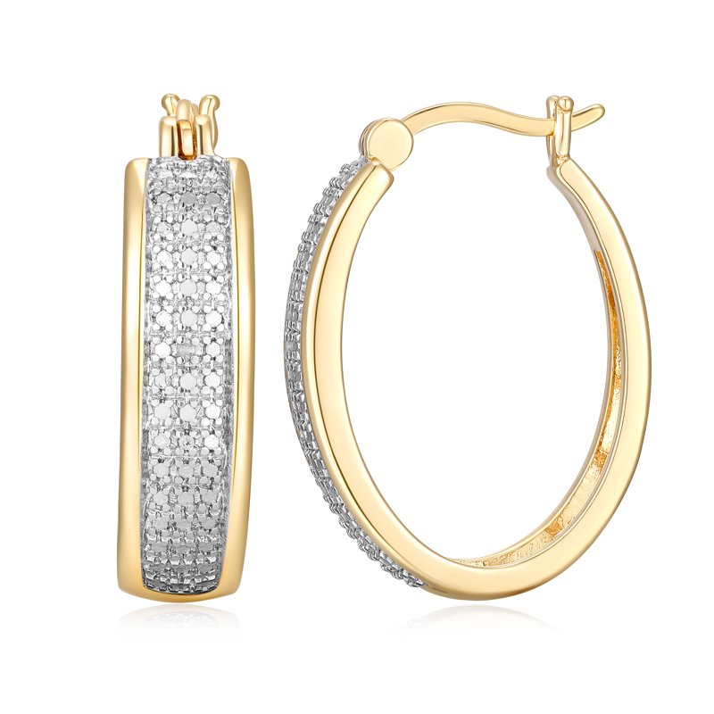 Diamond Accent Hoop Earrings in 18k Gold Over Bronze - Statement Jewelry for Women