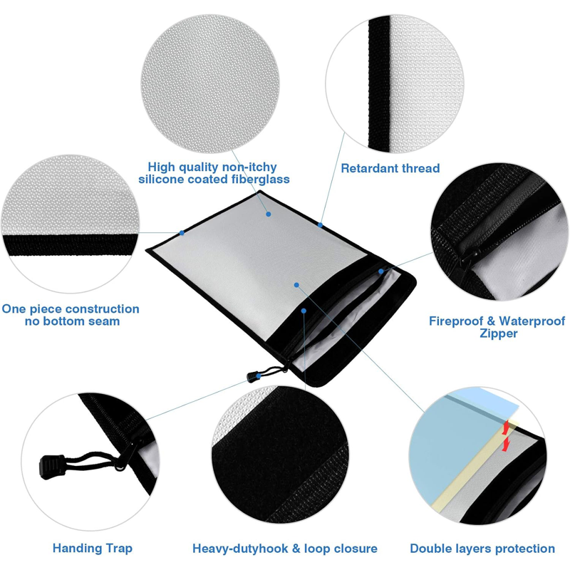 Fireproof Waterproof Document Bag Set - Large 15x11, Medium & Small with Dual Zippers