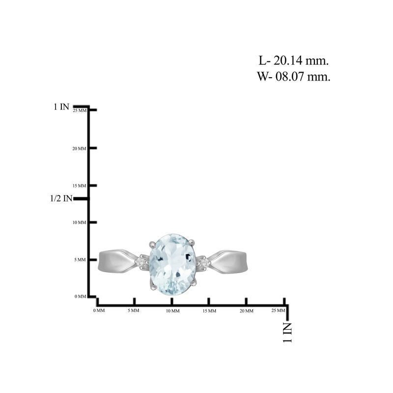 Sterling Silver Aquamarine & White Diamond Accent Ring - 1.15 Carat Gemstone