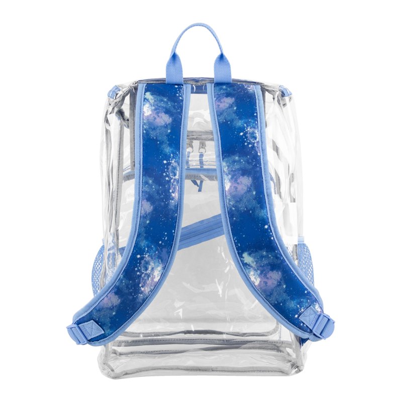 Unisex Clear Top Loader Backpack with Multiple Compartments - Light Blue Galaxy