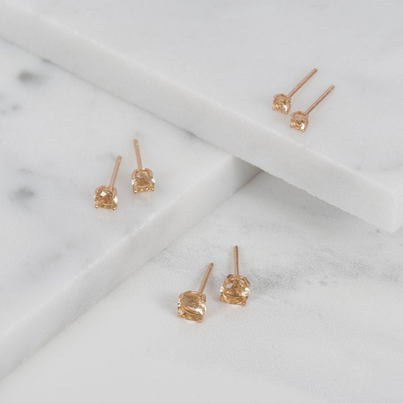 Morganite Cubic Zirconia Stud Earrings Set - Rose Gold Sterling Silver for Women & Teens