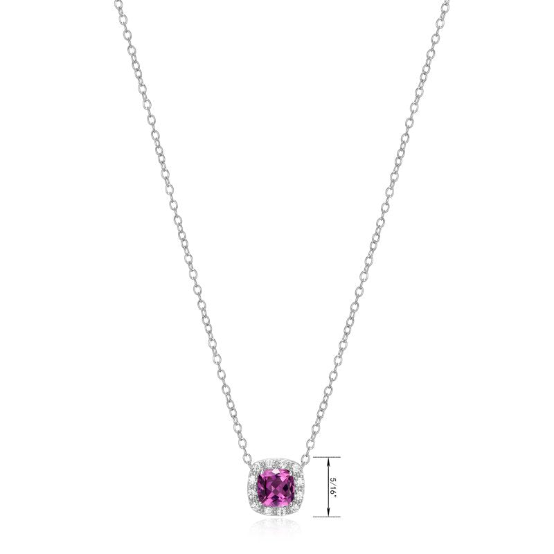 Sterling Silver Pink Sapphire & CZ Necklace for Women - Elegant Jewelry Gift
