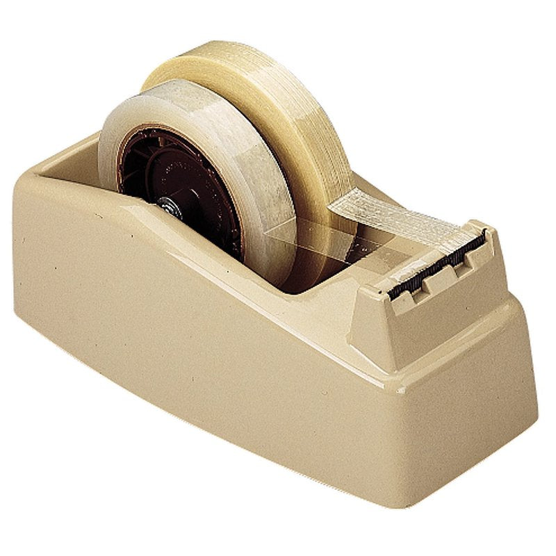Heavy Duty Two-Roll Desktop Tape Dispenser - High-Impact Plastic, Tan