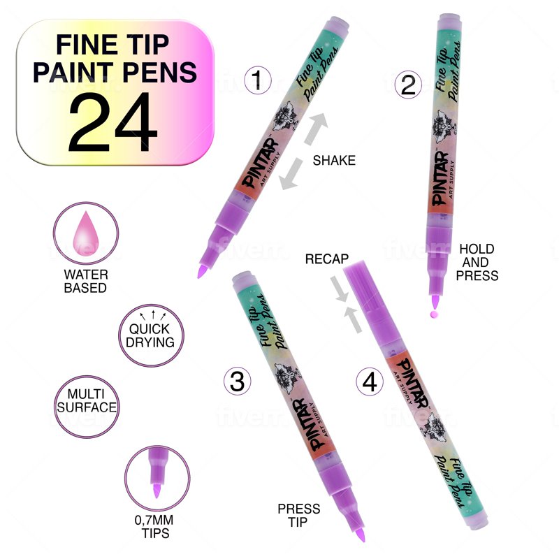 24 Pack Acrylic Paint Markers - Fine Tip Permanent Art Pens for Rock Glass Wood Ceramic