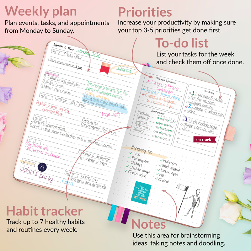 Weekly Planner A5 - Undated Goals & Productivity Organizer for Women