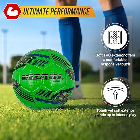 Vizari Livorno Soccer Ball 5 Lime Green - Size 5, Durable TPU Ball