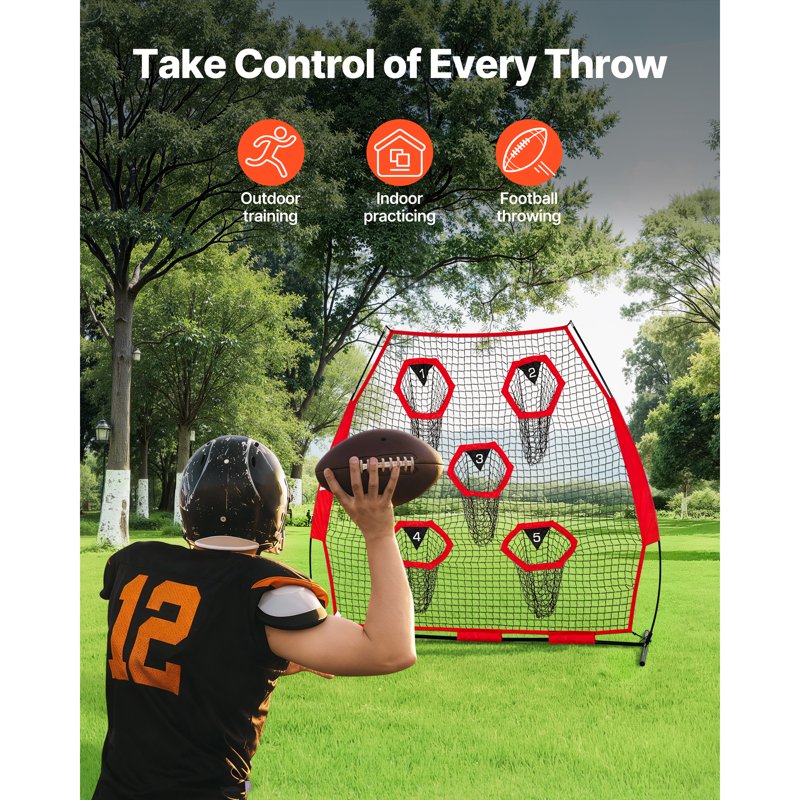 7x7ft Football Practice Net with Targets, Durable Knotless Design, Carry Case