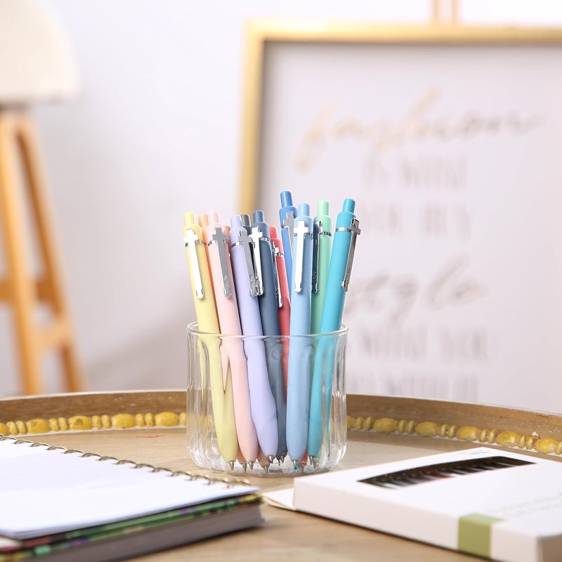 Retractable Gel Pens Set of 12 - Assorted Pastel Colors with Silver Clip