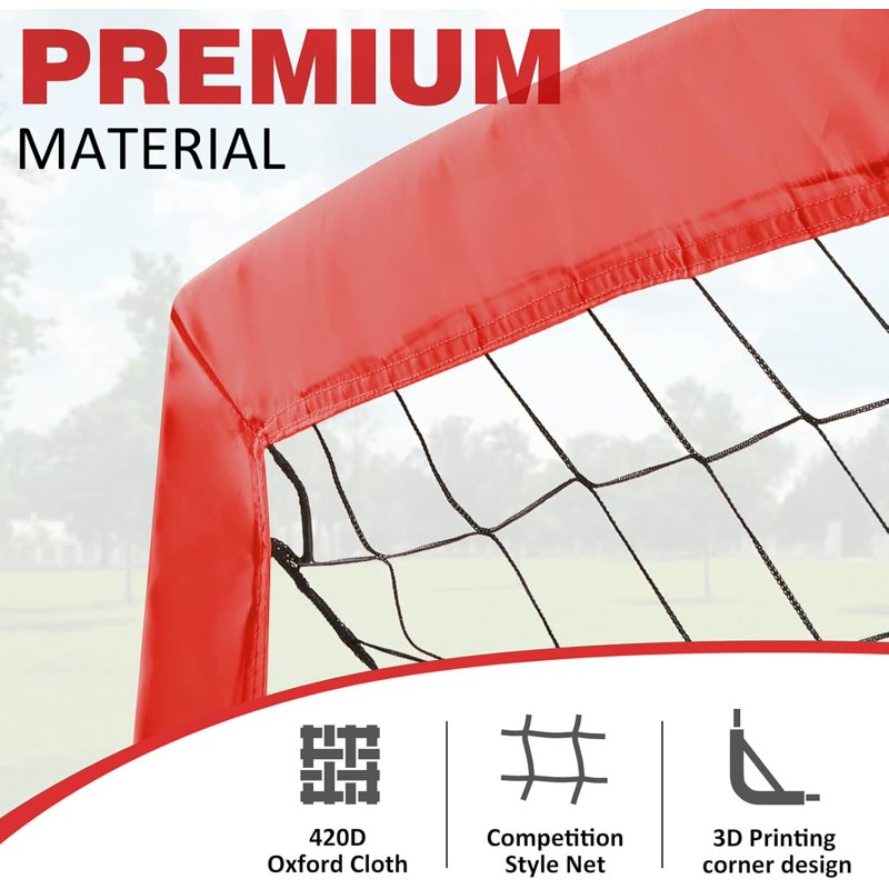 BOHEN 6x4ft Portable Soccer Goal Set with Carry Bag - Easy Fold, Red, 2 Pack