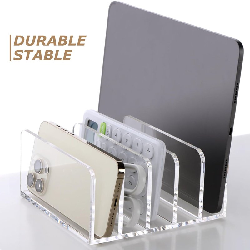 Acrylic Desk File Organizer Holder - 5 Clear Mail Sorter & Document Racks