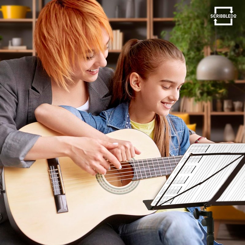 Double-Sided Guitar Practice Whiteboard - Chord Diagrams & Line Sets, 11x14 Inches