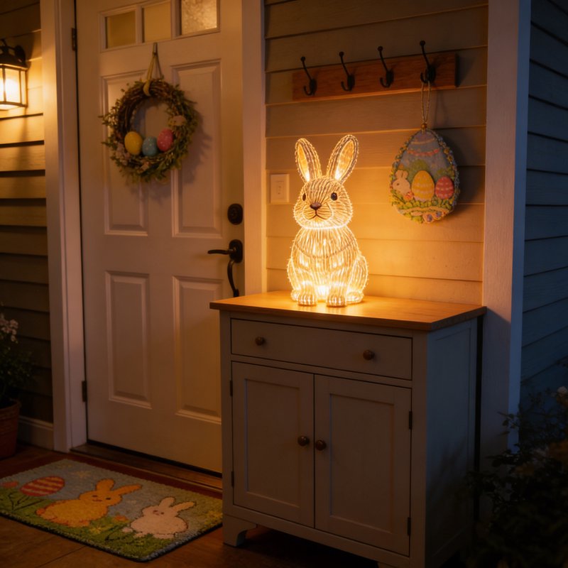Easter Bunny Night Light Lamp - Resin Decorative Table Lamp with Warm LED for Bedroom & Living Room