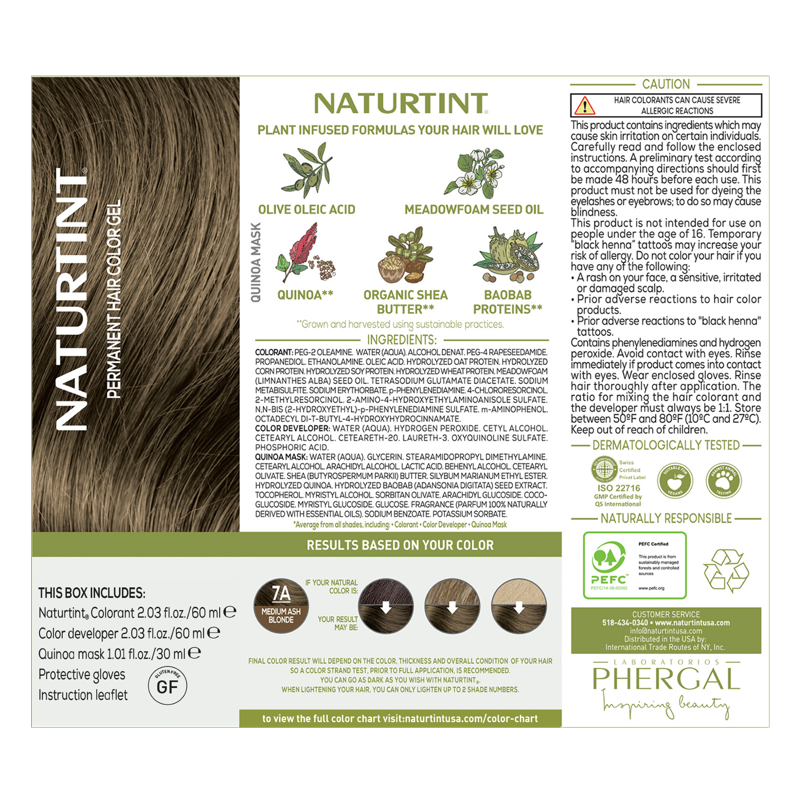 Natural Hair Color Permanent Hair Dye - 7A Medium Ash Blonde, Vegan & Nourishing