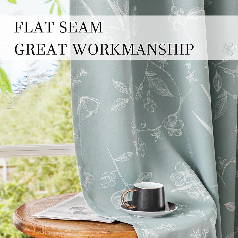 Blackout Floral Curtains 52x63 Inches Pack of 2 Room Darkening Insulated Drapes