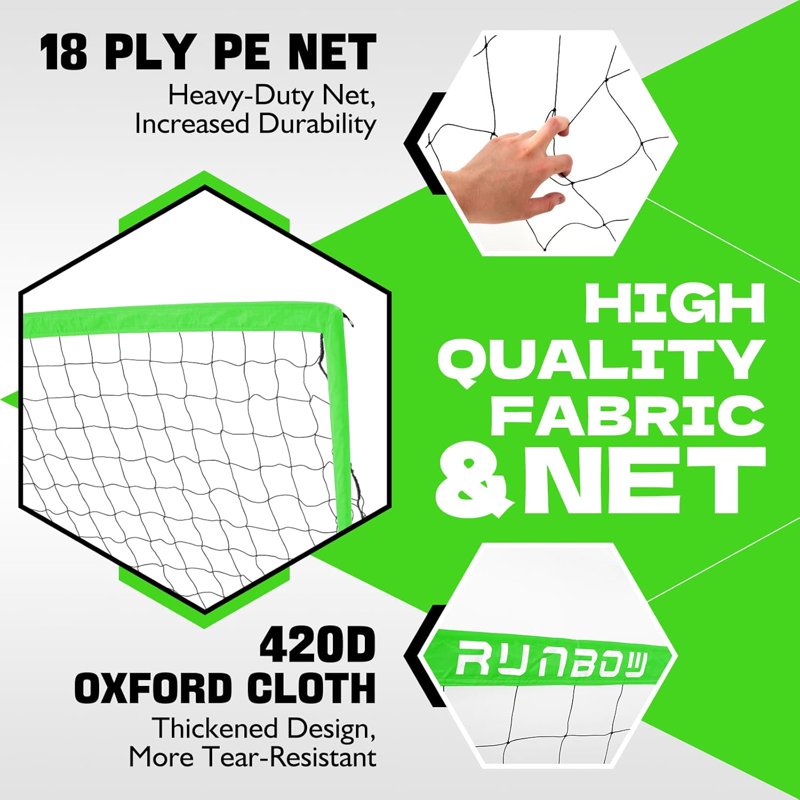 RUNBOW 12x6 ft Kids Soccer Goal - Portable Folding Net, Green