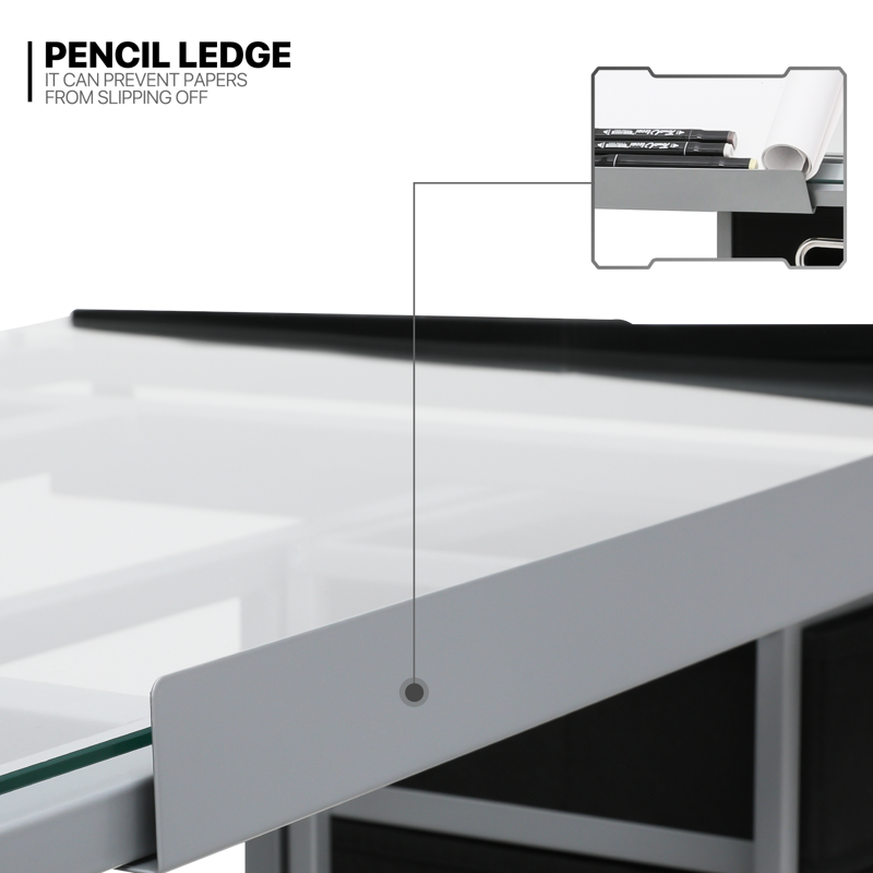 Adjustable Drafting Table with Glass Top and Storage - Art & Craft Station