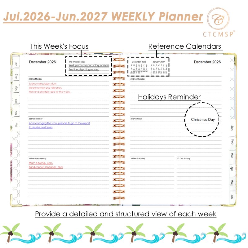 2026-2027 Academic Planner Notebook Floral Weekly & Monthly Organizer