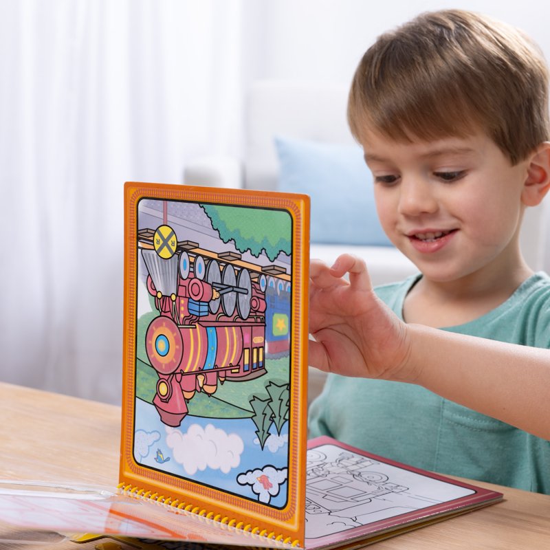 Kids Water Drawing Activity Pad - Reusable Water Reveal Vehicle Scenes