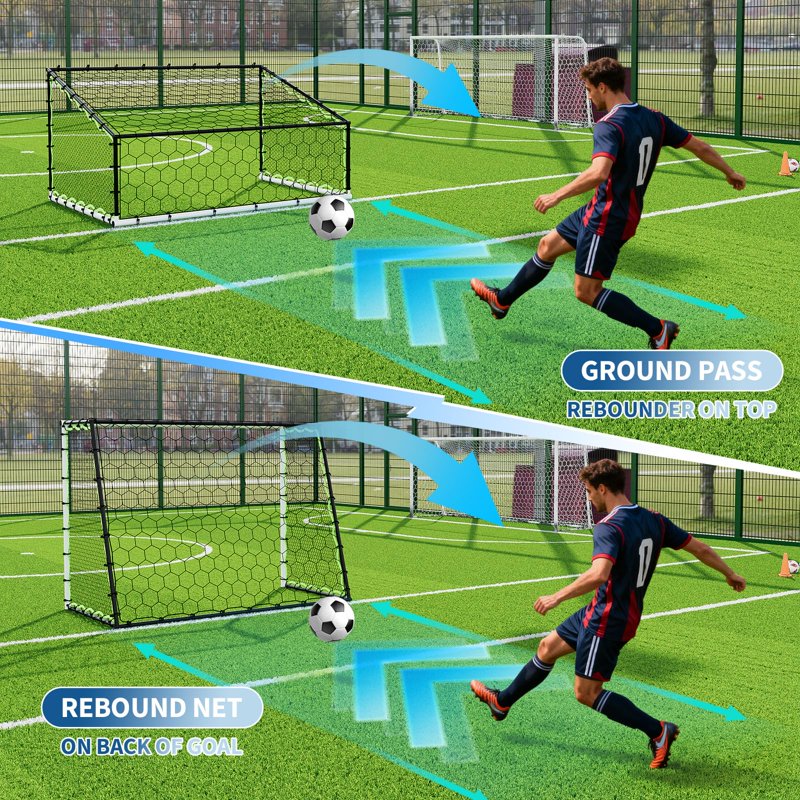 GOGRANT 3-in-1 Soccer Rebounder Net 7x5ft - White & Black, Ultra-Responsive, Steel Frame