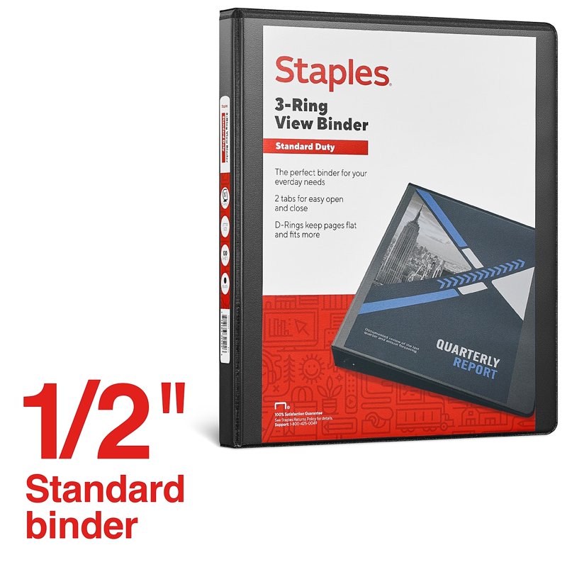 1/2-Inch 3-Ring View Binder for Documents - Black, Holds 120 Sheets