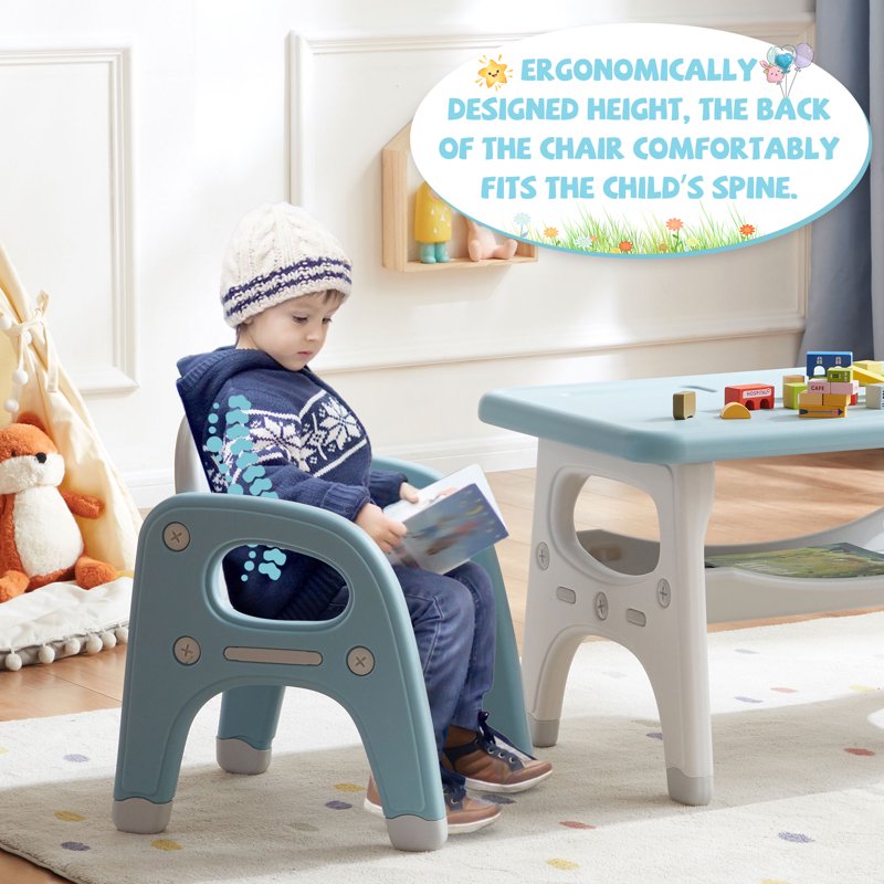 Kids Activity Table and Chair Set Waterproof 3-Piece for Children